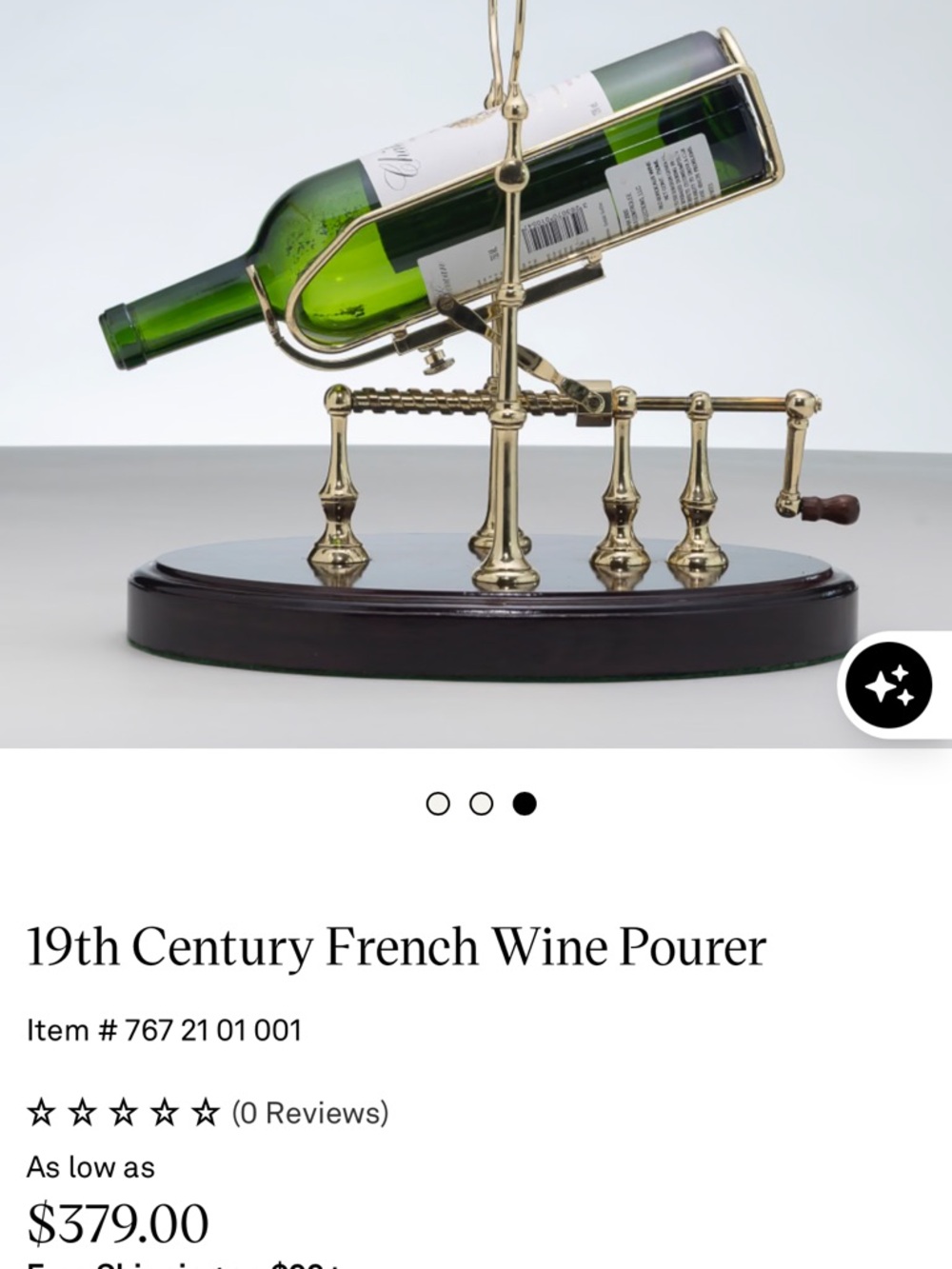Antique-Style Brass Wine Pourer with Dark Wood Base